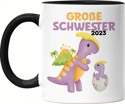 Produktbild von Große Schwester 2023 Tasse Schwarz Baby Geburt Geschwister Familie Liebe Geborgenheit Kleinkind Geborgenheit