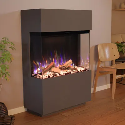 Produktbild von Glow Fire Elektrokamin 'PR15' in Grau| LED Standkamin in Grau mit Heizung (1500 W) | HxBxT: 130x85,3x40cm