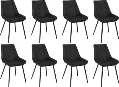 Produktbild von 8er Set Esszimmerstühle Polsterstuhl Loungesessel,Samt ,Metallbeine Schwarz