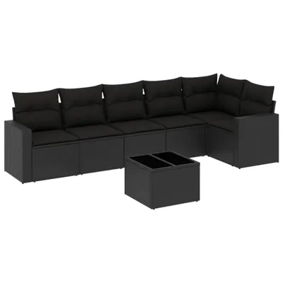 Produktbild von vidaXL 7-tlg. Garten-Sofagarnitur mit Kissen Schwarz Poly Rattan