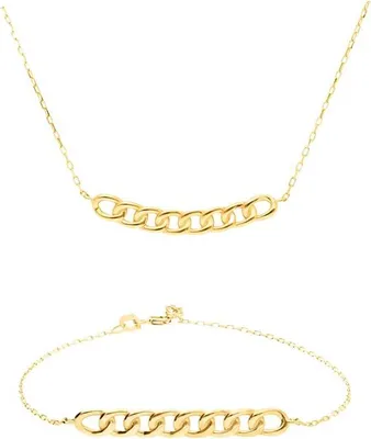 Produktbild von Suzan Gold® Goldkette Damen | Echtgold Schmuckset mit Curb Goldkette & Armband aus 375 Echtgold | Klassisches Set wasserfest & hautfreundlich | Geschenkidee für Frauen