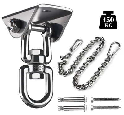 Produktbild von Deckenhaken Hängesessel Premium Edelstahl Halterung 450kg Tragekraft, Deckenhalterung Befestigung mit Kette für Hängesessel Hängematte Boxsack Trainer