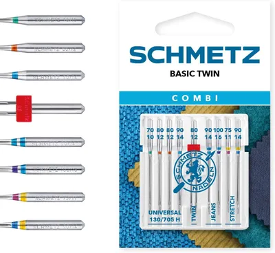 Productafbeelding van Naaimachine naalden: Combi Twin: Assortiment: Universeel - Denim en Stretch: 9 stuks