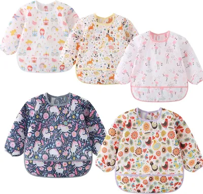 Produktbild von Baby Lätzchen mit Ärmeln, wasserdicht, 5 Stück, für Kinder 3-24 Monate