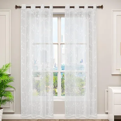 Imagen del producto de Cortina translúcida de 140x245 cm - 2 cortinas transparentes con ojales, aspecto de lino - Blanco VH6054ws