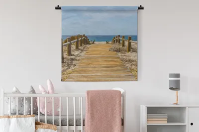 Produktbild von MuchoWow® Wandteppich Wandbehang Strand - Meer - Weg 90x90 cm Tapisserie Dekoration Wandtuch - Wandaufhänger