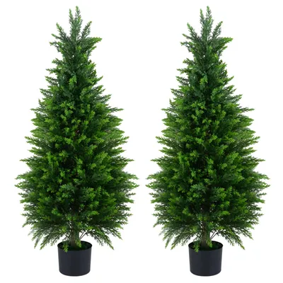 Obrázok produktu pre COSTWAY, sada 2 ks umelých cédrov, 120 cm, umelá cédrová rastlina, umelý strom s kvetináčom, kmeň a listy z PE, zelené rastliny, dekoratívna rastlina, zelená