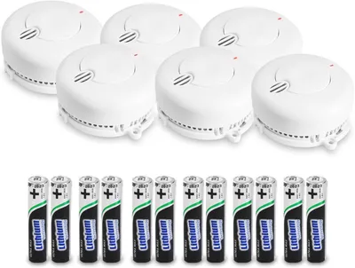 Immagine prodotto di Set di 6 rilevatori di fumo con batterie al litio da 10 anni | Rilevatori di fumo e allarme incendio | Rilevatori di fumo bianchi