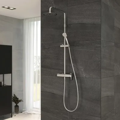 Produktbild von House Duschsystem mit Einhebel-Brausebatterie und Kopfbrause ultraflach rund, Aufputz