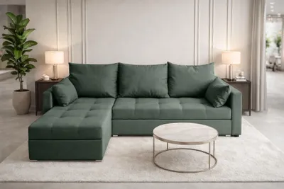 Produktbild von AX LIVING Ecksofa ELIF Grün mit Schlaffunktion L-Form, Sofa mit Bettkasten - Moderne Ecksofa, Wohnzimmer Ecksofa - Eckcouch Grün - Links