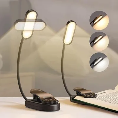 Zdjęcie produktu dla Lampka do czytania LED ładowalna elastyczna z klipsem 3 tryby