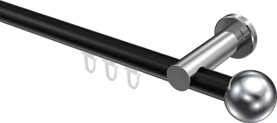 Produktbild von Interdeco Innenlaufstange / Gardinenstange mit Innenlauf Schwarz / Chrom, Typ Platon Luino (Kugel), 20 mm Ø 1-läufig, 320 cm