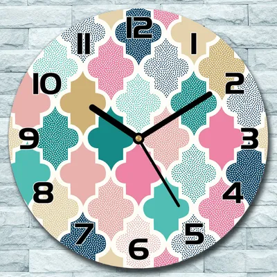 Produktbild von Wanduhr aus Glas Rund fi 30 Gepunktetes Ornament Quarz Deko Schlafzimmer Büro