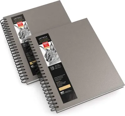 Productafbeelding van Sketch Book, 9. x 12 inch, 2-pack, grijs tekenblokken, 200 vellen totaal, 100 GSM, Hardcover schetsboek, spiraalgebonden, gebruik met potloden