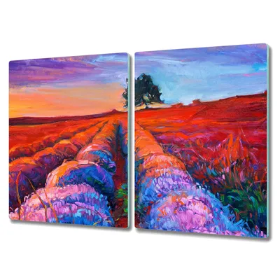 Produktbild von Coloray Kochplattenabdeckung Herdabdeckplatte 2x40x52 cm Hackbrett Schneidebrett Küchenbrett - Blumen Baum Himmel