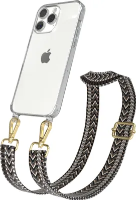 Produktbild von EAZY CASE Handykette - Verstellbarer Trageriemen kompatibel mit Apple iPhone 15 Pro Max, Handykordel mit transparenter Silikon-Hülle, Band in Grau