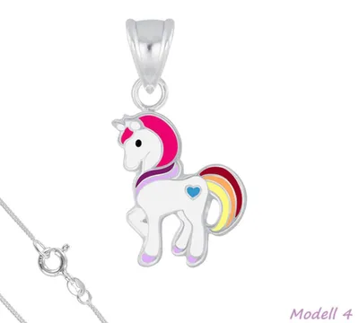 Produktbild von Kinderkette Silber 925 Kette: Einhorn Anhänger Halskette für Mädchen Modell 4