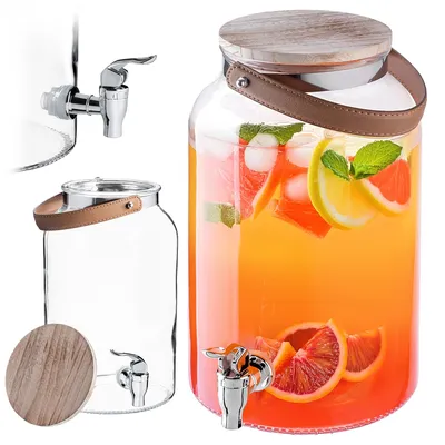 Productafbeelding van KADAX Drankenautomaat, 5,6 liter, limonadepomp met tuit en deksel, grote glazen waterdispenser, fruitsapdispenser, drankencontainer, glazen container