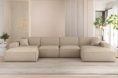 Produktbild von Wohnlandschaft Sofa U-Form CELES PREMIUM in Stoff Artico Beige