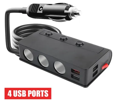 Produktbild von 180W USB Ladestecker mit 4 Anschlüssen Zigarettenanzünder-Splitter Schnellladefunktion 12 V/24 V für Smartphone und iPad 3.0-Autoladegerät-Adapter