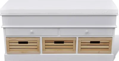 Produktbild von The Living Store Flurbank mit Stauraum und Sitzpolster Weiß 2 Schubladen 3 Kisten