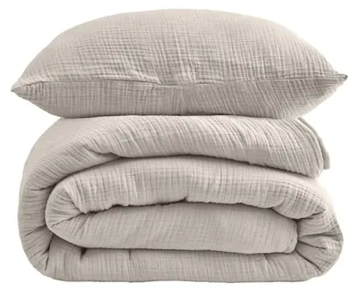 Produktbild von Musselin Bettwäsche 155x200 cm mit Kissenbezug 80x80 Beige Grau 2 tlg. 100% Baumwolle
