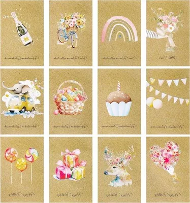 Produktbild von Premium Wenskaarten Set mit Umschlägen und Stickers - Pappkarten für Geburtstag und Weihnachten - 12 Stück