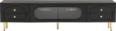 Produktbild von Lowboard-Wohnzimmer-TV-Schrank(Schwarz)TV-Möbel mit strukturierten Schubladen,aus Glas