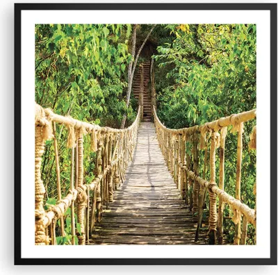 Produktbild von Gerahmtes Poster - Schwarzer Rahmen - Brücke Seil Dschungel - 60x60 cm - Wand Bild - Wanddeko - Wandbilder - Kunstposter - Wandposter - Bilderrahmen - Bilder - Kunstdruck - Wandbild - P2BAC60x60-4319
