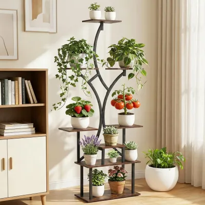 Productafbeelding van Plantenstandaard van Hout en Metaal, 162 cm Hoog, 8 Niveaus