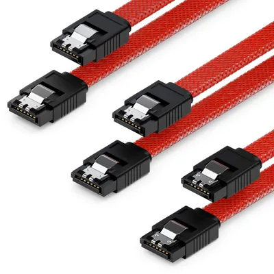 Produktbild von deleyCON SATA 3 Nylon Kabel Set 50cm Datenkabel 6 Gbit/s, 3 Stück - Rot