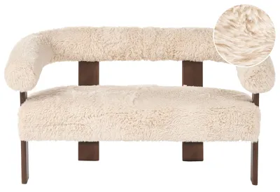 Produktbild von BELIANI 2-Sitzer Sofa Cremeweiß Kunstfell Felloptik mit Gepolsterten Armlehnen Geschwungene Rückenlehne Organische Form Dunkle Holzbeine Retro Stil