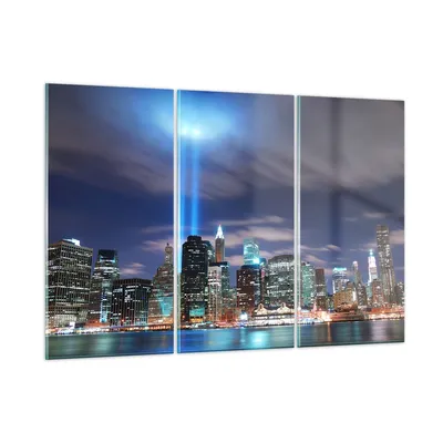 Produktbild von Bilder auf glas - Wolkenkratzer Lichter Ansicht - 105x70cm - Glasbilder - Wandbilder - Kunstdruck - zum Aufhängen bereit - Wanddekoration aus Glas - Glas Bilder - Wandbild auf Glas - GCE105x70-0220