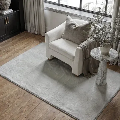 Imagen del producto de Alfombra de imitación de piel, 90 x 150 cm, color gris, lavable, ideal para salones y dormitorios