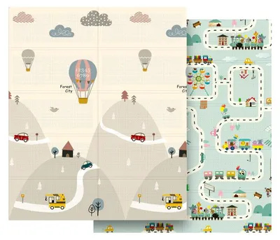 Zdjęcie produktu dla Rebel RBY-2201-2 Składana mata piankowa dla dzieci, 180 x 150 cm, motywy: samochody i pociągi