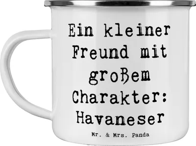 Produktbild von Mr. & Mrs. Panda Teetasse Spruch Havaneser Freund - Weiß - Geschenk, Emaille Tasse, loyal, Hundeliebhaber, Magie des Havanesers, Pott, Hunderasse, Kaffeepott, becher