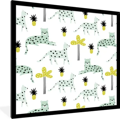 Produktbild von MuchoWow® MuchoWow® Gerahmtes Poster Panther - Obst - Weiß 40x40 cm - Poster mit zchwarzem Bilderrahmen - Mit Rahmen - Wanddekoration Schlafzimmer