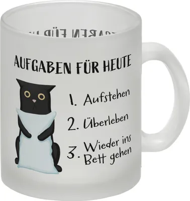 Produktbild von Aufgaben für heute Glas Tasse mit müder Katze
