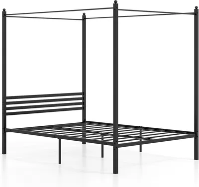 Obrázok produktu pre COSTWAY posteľ s baldachýnom 140x200cm, rám postele s lamelovým roštom, iba rám postele, kovová posteľ, manželská posteľ, manželská posteľ, posteľ do spálne, čierna