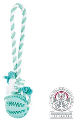 Produktbild von TRIXIE Denta Fun Ball am Tau, Minzgeschmack, Naturgummi, Ø 7 / 24 cm