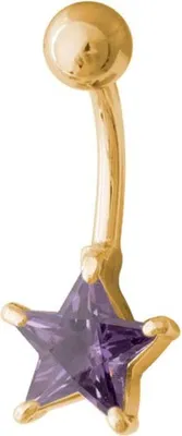 Produktbild von PVD Gold Bauchnabel Stahl - Piercing Prong Set Zirkonia Stein Stern - BG-BBZ-ST08.Amethyst