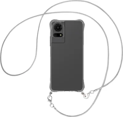 Produktbild von Handykette Backcover-Schutzhülle mit Band (Metall silberfarben) für TCL 50 EL 4G - silberfarbene Snake-Kette
