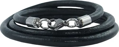 Zdjęcie produktu dla Skórzany naszyjnik męski 2 mm czarny 17-100 cm z zapięciem karabińczykowym srebrny okrągły, długość: 65 centymetrów