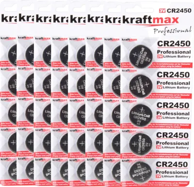 Produktbild von Kraftmax 40er Pack CR2450 Lithium Hochleistungs- Batterie / 3V CR 2450 Knopfzelle für professionelle Anwendungen - Neuste Generation