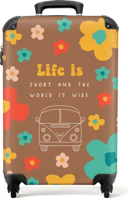 Produktbild von NoBoringSuitcases.com® Koffer Handgepäck Trolley Rollkoffer Kleine Reisekoffer mit 4 Rollen - Zitate - Blumen - Das Leben ist kurz - Hippie - Linienkunst - Cabin Size < 55x40x23 cm & 55x40x20 cm - Fotokoffer - Kabinenkoffer - BoardgepäckHandgepäck Koffer 55x35x20 cm, 36L,