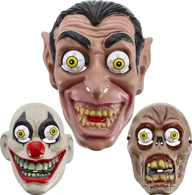 Produktbild von Halloween Glubschaugen Maske 3er Set mehrfarbig 20x25,5x10cm Kunststoff Dracula Zombi Clown Gesichtsmaske