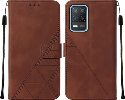 Obrázek produktu pro Flipové kožené pouzdro pro OPPO Realme 8 5G / Realme V13 5G / Narzo 30 5G peněženkový design pouzdro s embosováním, držákem karet a stojánkem Hnědý