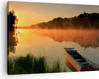 Produktbild von Bild auf Leinwand - Leinwandbild - Morgen Nebel See Landschaft - 70x50cm - Wand Bild - Wanddeko - Leinwanddruck - Bilder - Kunstdruck - Wanddekoration - Leinwand bilder - Wandkunst - AA70x50-2538