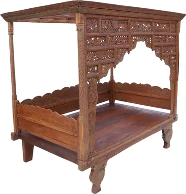 Produktbild von Historisches Himmelbett, Tagesbett aus Teakholz - Modell 11, Braun, 215*232*145 cm, Betten