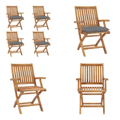 Produktbild von vidaXL Klappbare Gartenstühle mit Kissen 4 Stk. Massivholz Teak - Gartenstuhl - Gartenstühle - Holzstuhl - Holzstühle